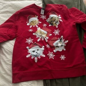Fifth Sun Red Holiday Cat Sweatshirt